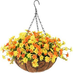 Artificial Flowers Hanging Basket for Outdoor Indoor, Fake Daisy Flowers